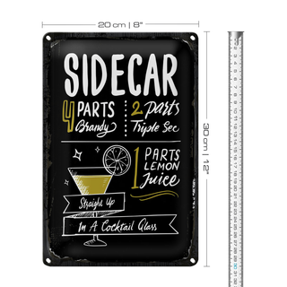 Blechschild Rezept Sidecar Cocktail Recipe 20x30cm