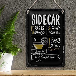 Blechschild Rezept Sidecar Cocktail Recipe 20x30cm