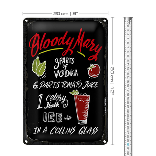 Blechschild Rezept Bloody Mary Cocktail Recipe 20x30cm schwarzes Schild