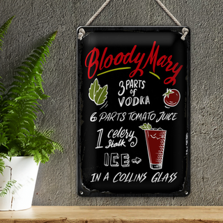 Blechschild Rezept Bloody Mary Cocktail Recipe 20x30cm schwarzes Schild