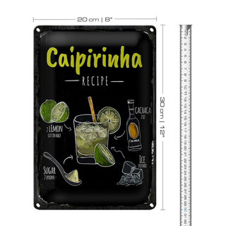 Blechschild Rezept Caipirinha Cocktail Recipe 20x30cm