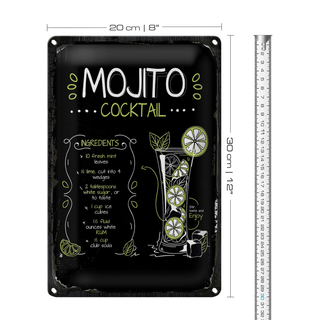 Blechschild Rezept Mojito Cocktail Recipe 20x30cm