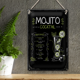 Blechschild Rezept Mojito Cocktail Recipe 20x30cm