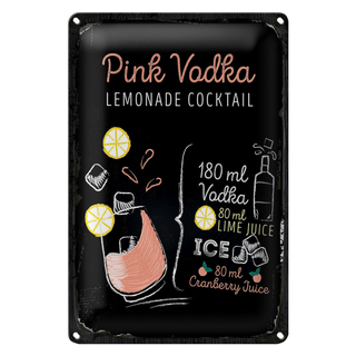 Blechschild Rezept Pink Vodka Cocktail Recipe 20x30cm