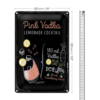 Blechschild Rezept Pink Vodka Cocktail Recipe 20x30cm