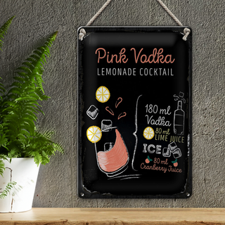 Blechschild Rezept Pink Vodka Cocktail Recipe 20x30cm