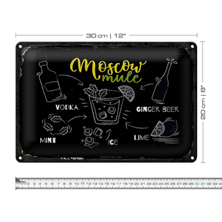 Blechschild Rezept Moscow Mule Ginger Beer Ice 30x20cm