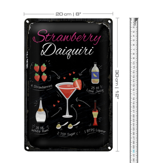 Blechschild Rezept Strawberry Daiquiri Cocktail 20x30cm