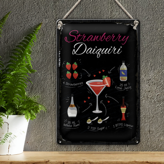 Blechschild Rezept Strawberry Daiquiri Cocktail 20x30cm