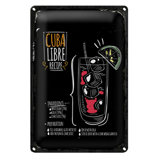 Blechschild Rezept Cuba Libre Cocktail Recipe 20x30cm