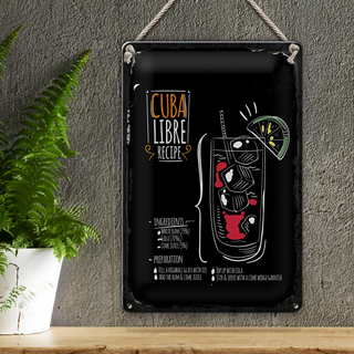 Blechschild Rezept Cuba Libre Cocktail Recipe 20x30cm