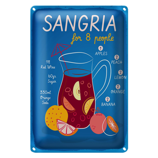 Blechschild Rezept Sangria Recipe for 8 people 20x30cm