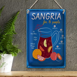 Blechschild Rezept Sangria Recipe for 8 people 20x30cm