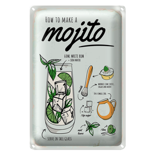 Blechschild Rezept Mojito Cocktail Recipewhite rum 20x30cm