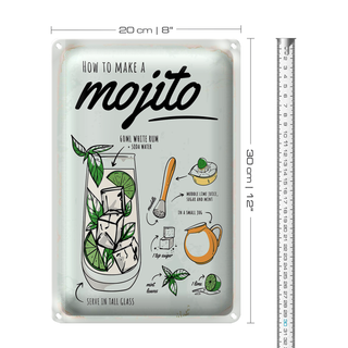 Blechschild Rezept Mojito Cocktail Recipewhite rum 20x30cm