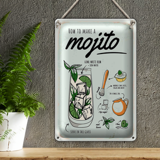 Blechschild Rezept Mojito Cocktail Recipewhite rum 20x30cm