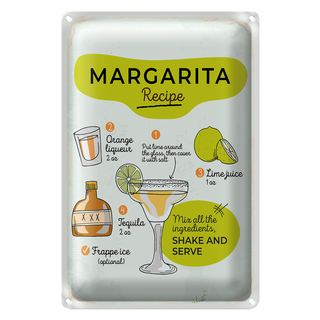 Blechschild Rezept Margarita Recipe orange lime 20x30cm