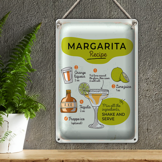 Blechschild Rezept Margarita Recipe orange lime 20x30cm