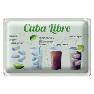 Blechschild Rezept Cuba Libre Cocktail Recipe 30x20cm