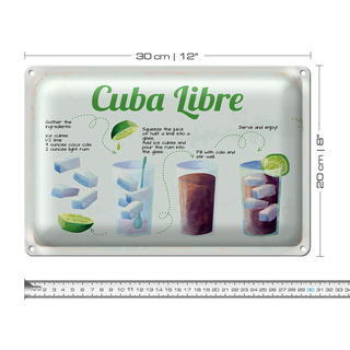 Blechschild Rezept Cuba Libre Cocktail Recipe 30x20cm