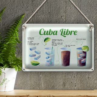 Blechschild Rezept Cuba Libre Cocktail Recipe 30x20cm