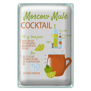 Blechschild Rezept Moscow Mule Cocktail Recipe 20x30cm