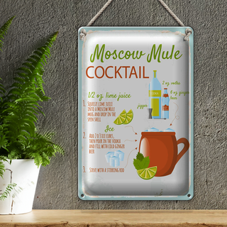 Blechschild Rezept Moscow Mule Cocktail Recipe 20x30cm