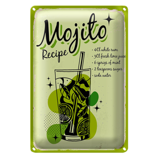 Blechschild Rezept Mojito Cocktail Recipe drink 20x30cm