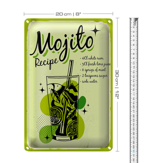 Blechschild Rezept Mojito Cocktail Recipe drink 20x30cm