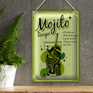 Blechschild Rezept Mojito Cocktail Recipe drink 20x30cm