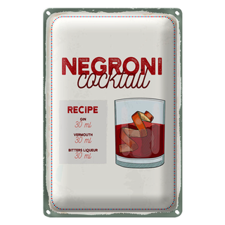 Blechschild Rezept Negron Cocktail Recipe GIN 20x30cm