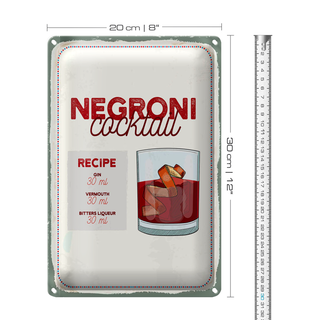 Blechschild Rezept Negron Cocktail Recipe GIN 20x30cm