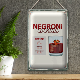 Blechschild Rezept Negron Cocktail Recipe GIN 20x30cm