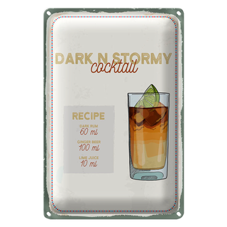 Blechschild Rezept Dark n Stormy Cocktail Recipe 20x30cm