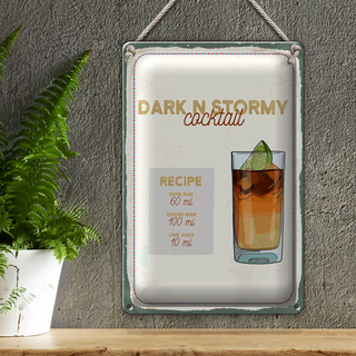 Blechschild Rezept Dark n Stormy Cocktail Recipe 20x30cm