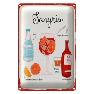 Blechschild Rezept Sangria Cocktail Recipe Soda 20x30cm