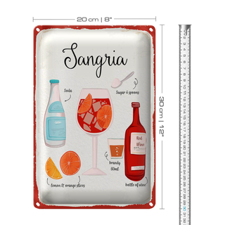Blechschild Rezept Sangria Cocktail Recipe Soda 20x30cm