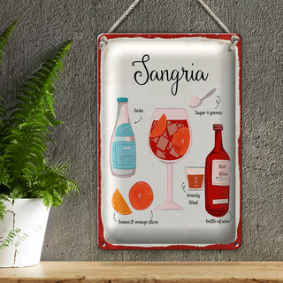 Blechschild Rezept Sangria Cocktail Recipe Soda 20x30cm