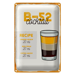 Blechschild Rezept B-52 Cocktail Recipe Orange 20x30cm