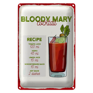 Blechschild Rezept Bloody Mary Cocktail Recipe 20x30cm