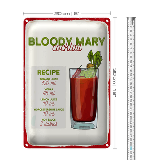Blechschild Rezept Bloody Mary Cocktail Recipe 20x30cm