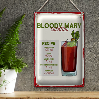 Blechschild Rezept Bloody Mary Cocktail Recipe 20x30cm