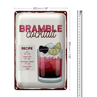 Blechschild Rezept Bramble Cocktail Recipe Gin 20x30cm