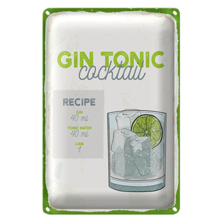 Blechschild Rezept Gin Tonic Cocktail Recipe 20x30cm