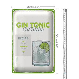 Blechschild Rezept Gin Tonic Cocktail Recipe 20x30cm