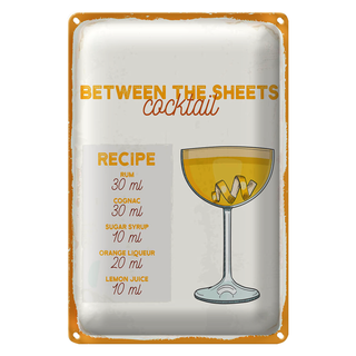 Blechschild Rezept Between the Sheets Cocktail Recipe 20x30cm