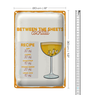 Blechschild Rezept Between the Sheets Cocktail Recipe 20x30cm