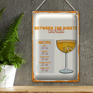 Blechschild Rezept Between the Sheets Cocktail Recipe 20x30cm