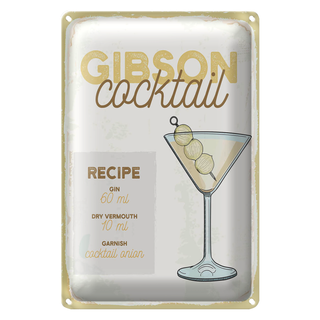 Blechschild Rezept Gibson Cocktail Recipe 20x30cm