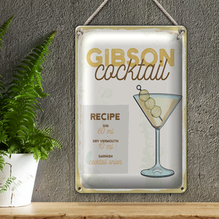 Blechschild Rezept Gibson Cocktail Recipe 20x30cm